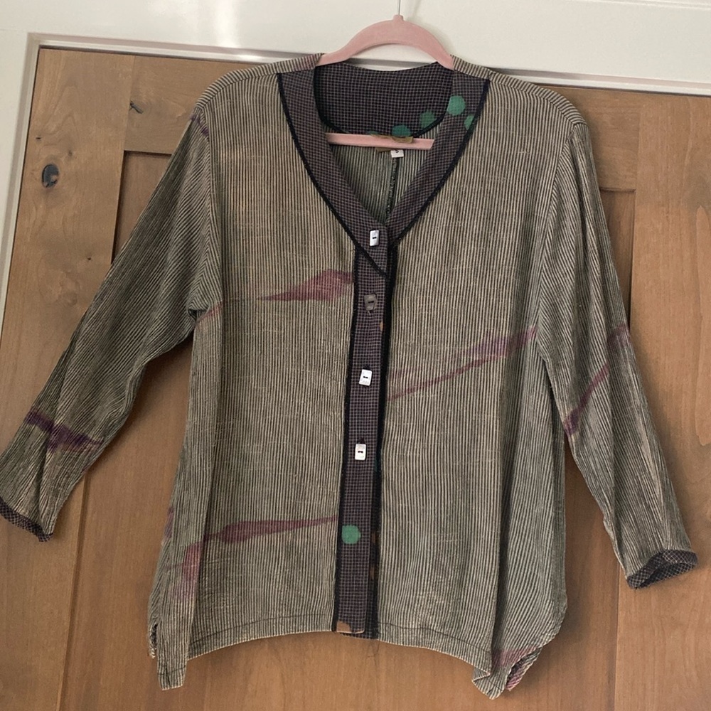 JGU Mad Lab Button Down Blouse Top Tunic Womens S Art To Wear Artsy Lagenlook